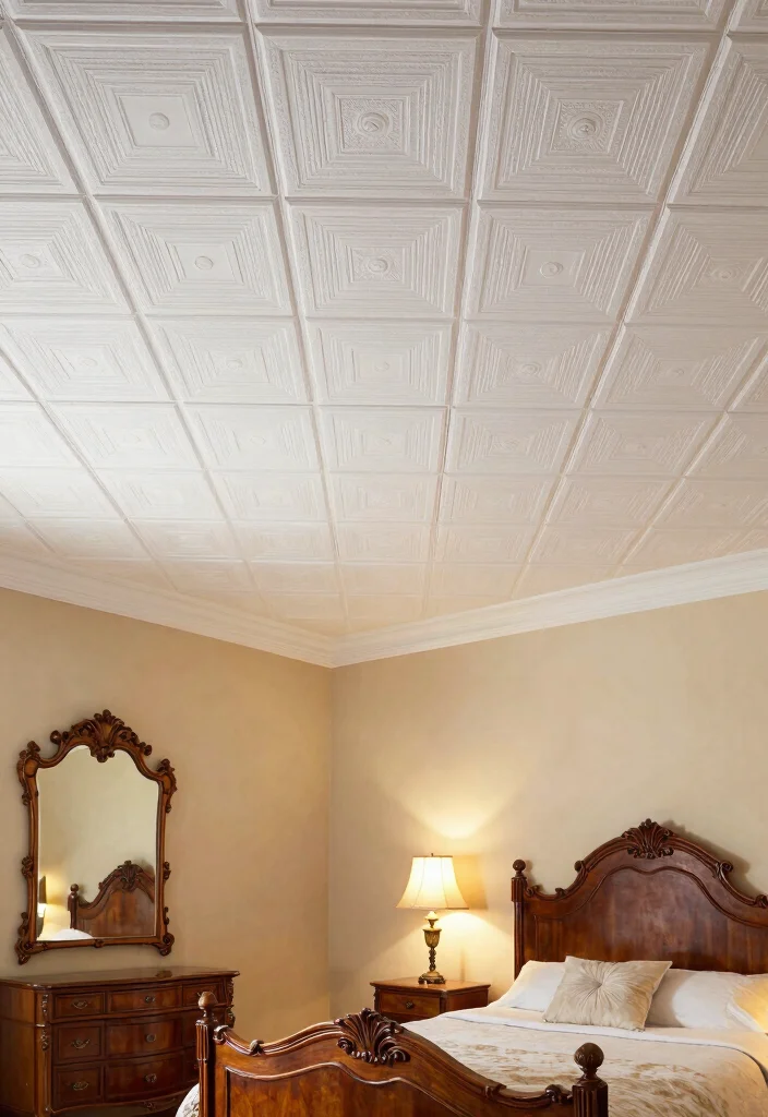 12 PVC Ceiling Panels Bedroom Ideas That Hide Water Stains - 4. Tile-Style Panels for a Classic Touch 1