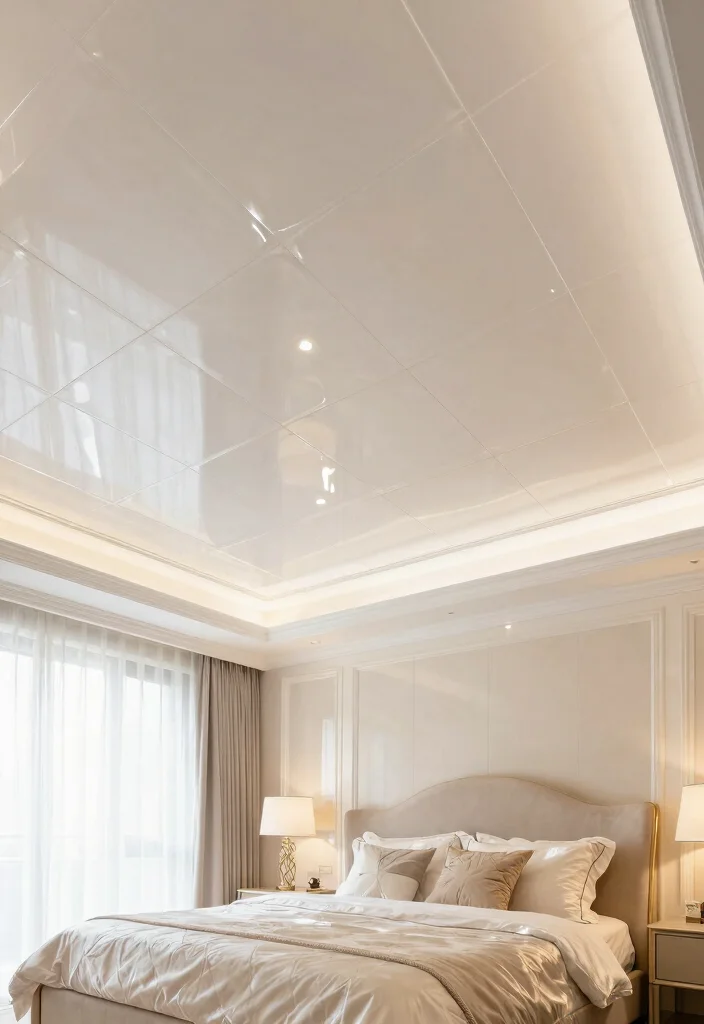 12 PVC Ceiling Panels Bedroom Ideas That Hide Water Stains - 5. High-Gloss Finishes for a Luxurious Feel 1