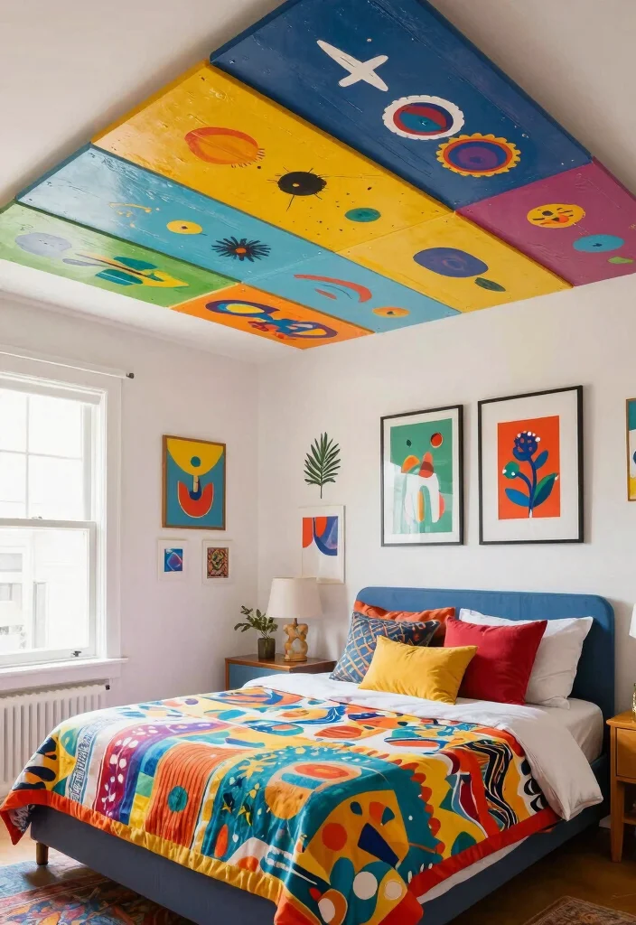 12 PVC Ceiling Panels Bedroom Ideas That Hide Water Stains - 9. DIY Painted Panels for a Personal Touch 1