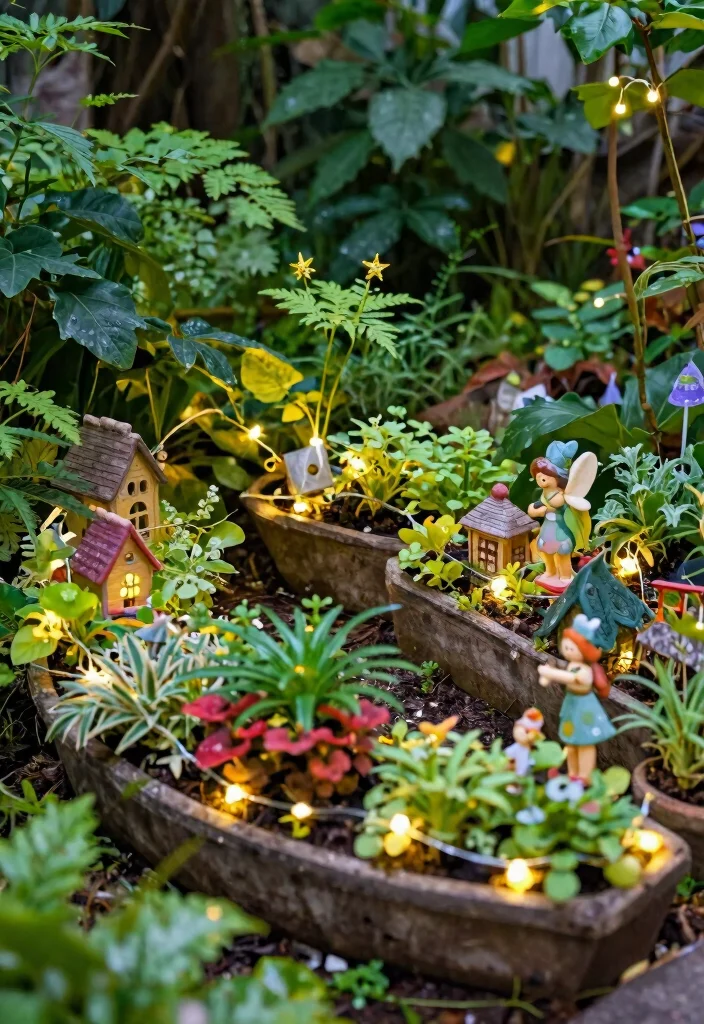 12 Patio Lights String Ideas Planter Combos That Hide Extension Cords - 10. Fairy Garden with Mini Planters and Lights 1