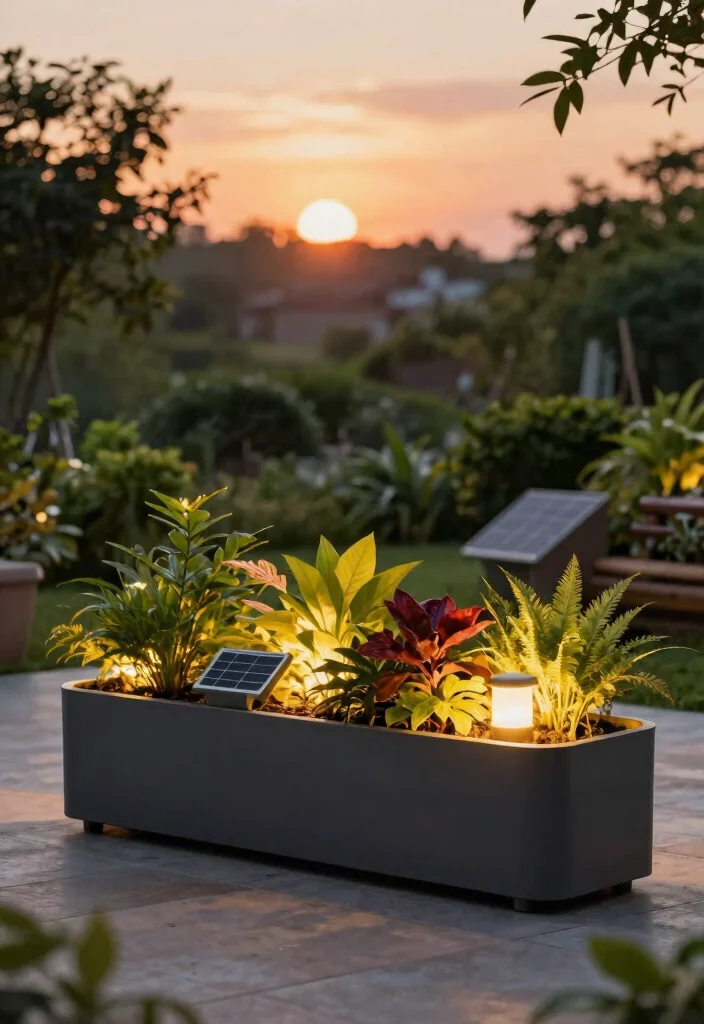 12 Patio Lights String Ideas Planter Combos That Hide Extension Cords - 12. Eco-Friendly Solar Planters with String Lights 1