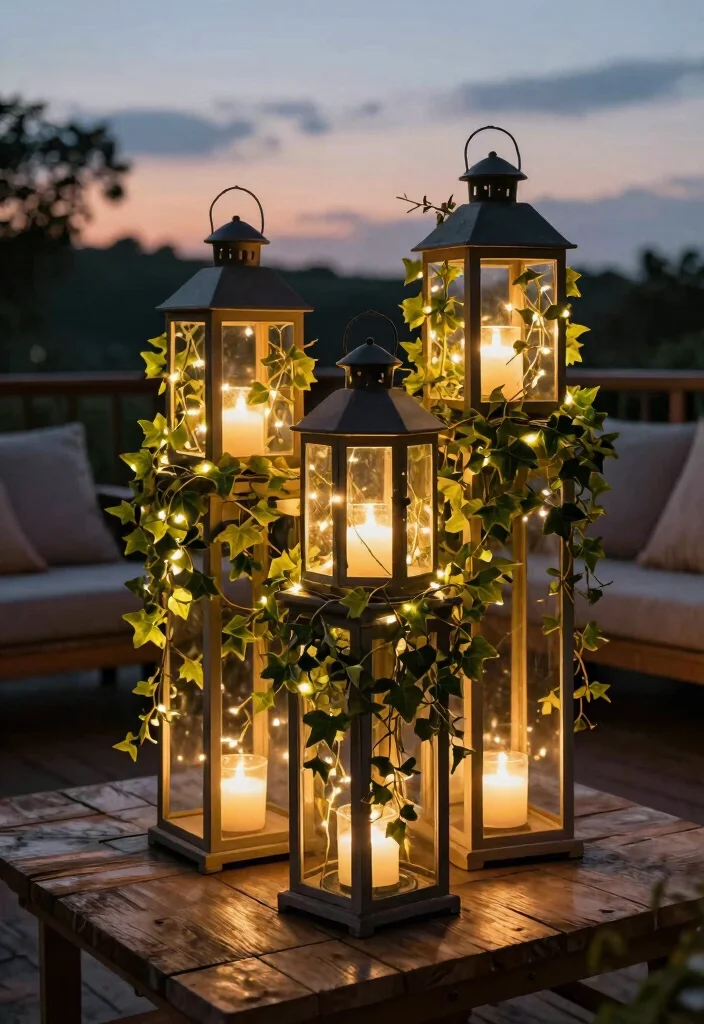 12 Patio Lights String Ideas Planter Combos That Hide Extension Cords - 3. Lantern-Style Planters with Light Strings 1