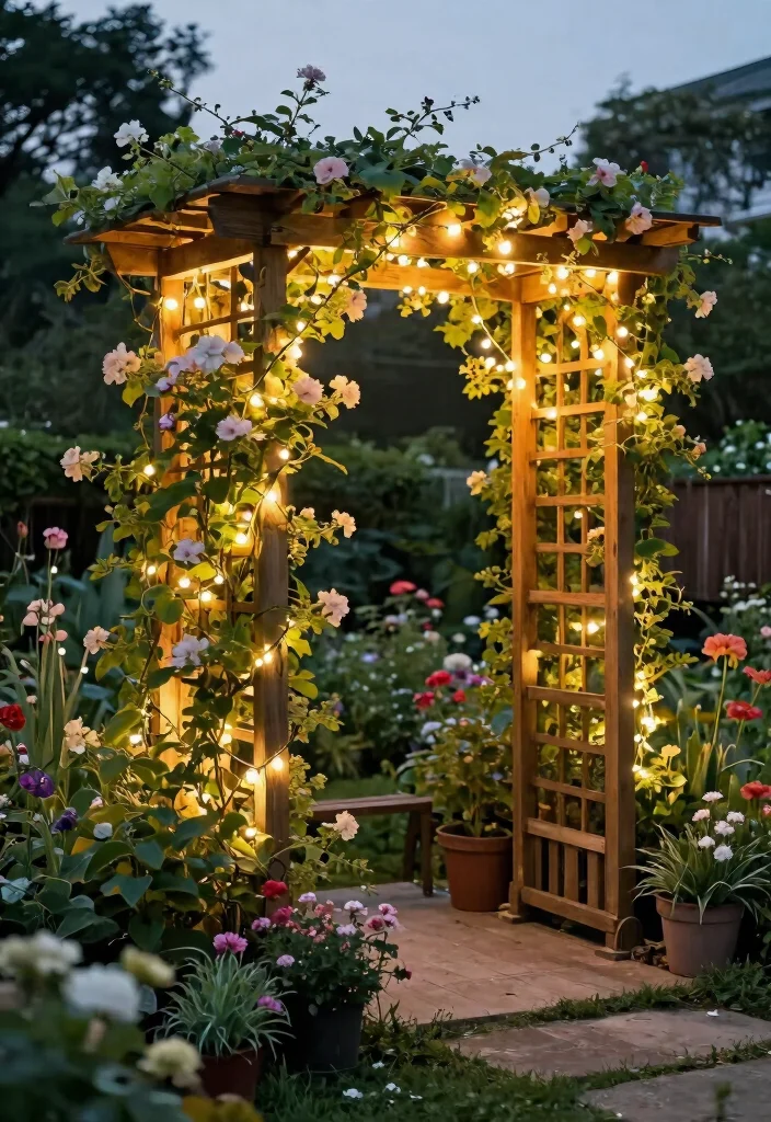 12 Patio Lights String Ideas Planter Combos That Hide Extension Cords - 4. Trellis with Integrated Planters and Lights 1