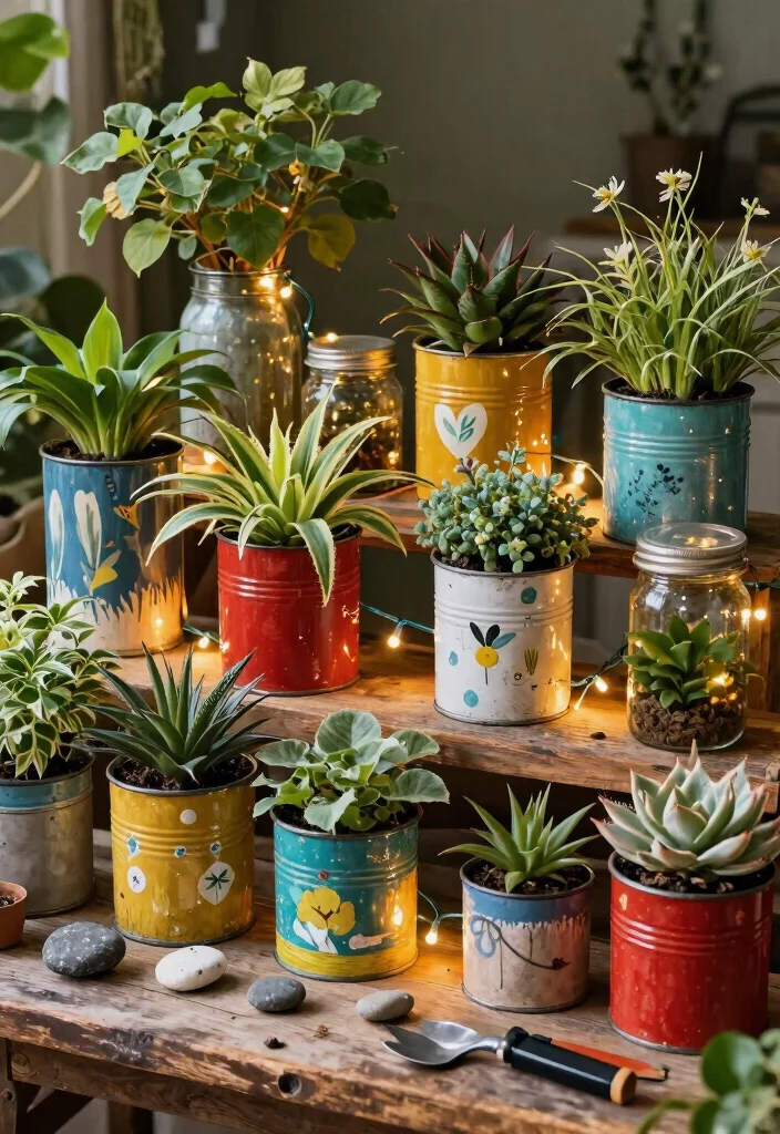 12 Patio Lights String Ideas Planter Combos That Hide Extension Cords - 5. Recycled Material Planters with Lights 1