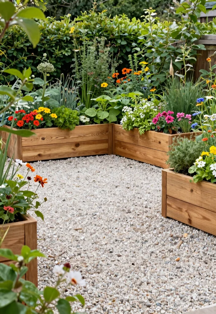 12 Pea Gravel Patio Ideas That Stay in Place Without Edging - 10. Integrated Planters 1