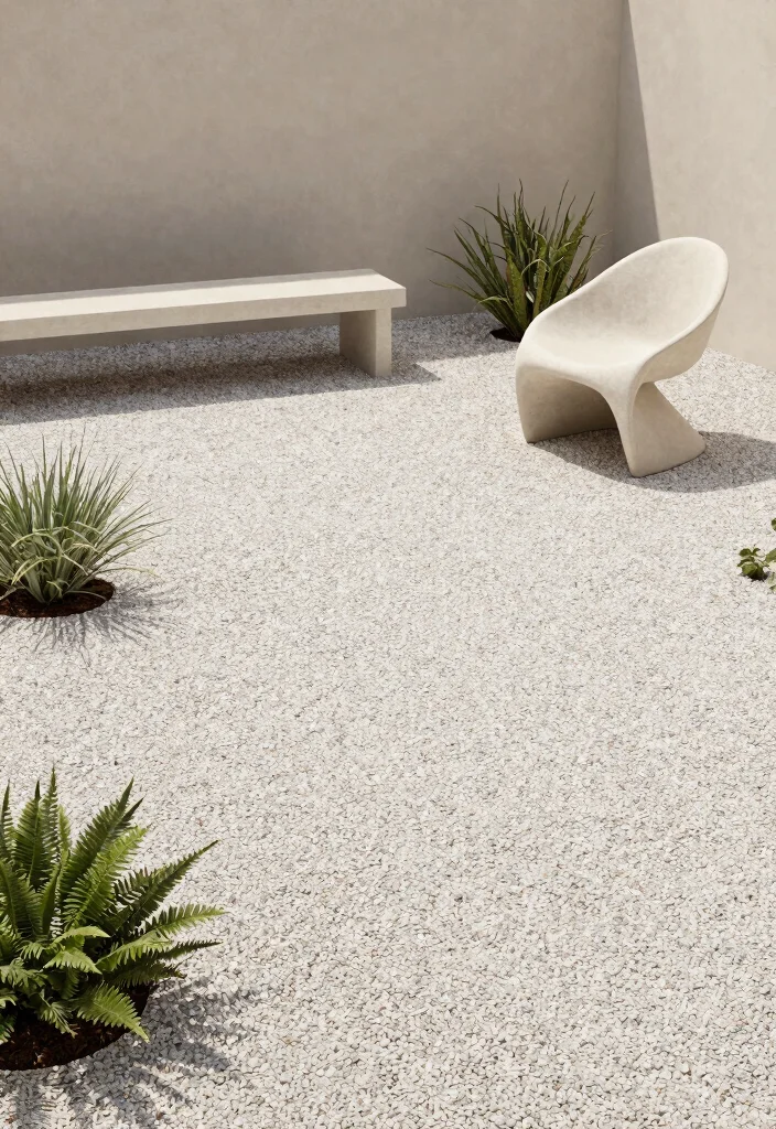12 Pea Gravel Patio Ideas That Stay in Place Without Edging - 11. Minimalist Aesthetic 1