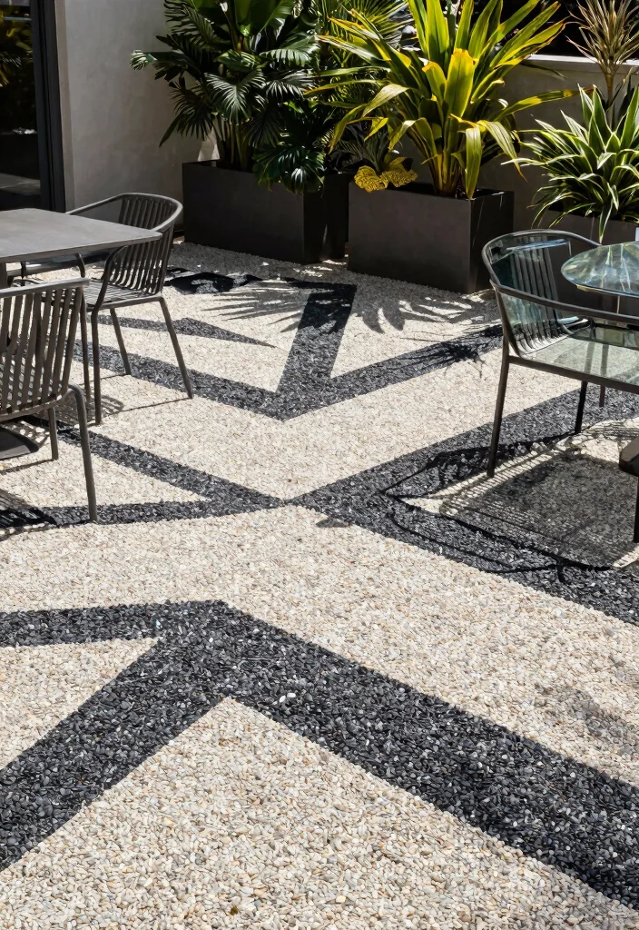 12 Pea Gravel Patio Ideas That Stay in Place Without Edging - 4. Modern Geometric Patterns 1