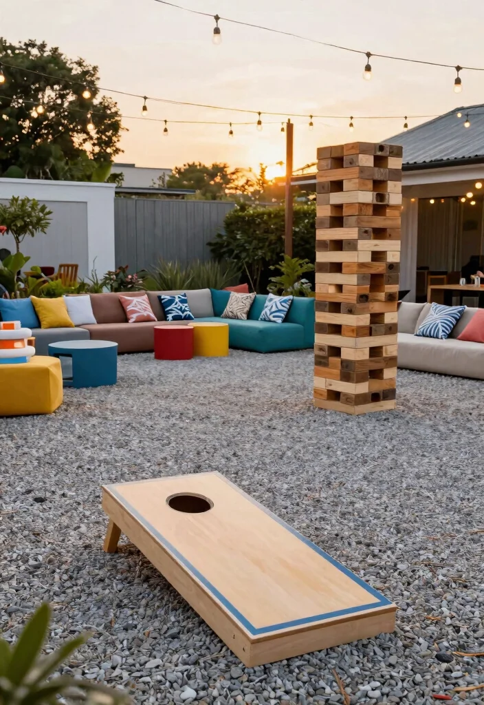 12 Pea Gravel Patio Ideas That Stay in Place Without Edging - 7. Playful Patio Games 1