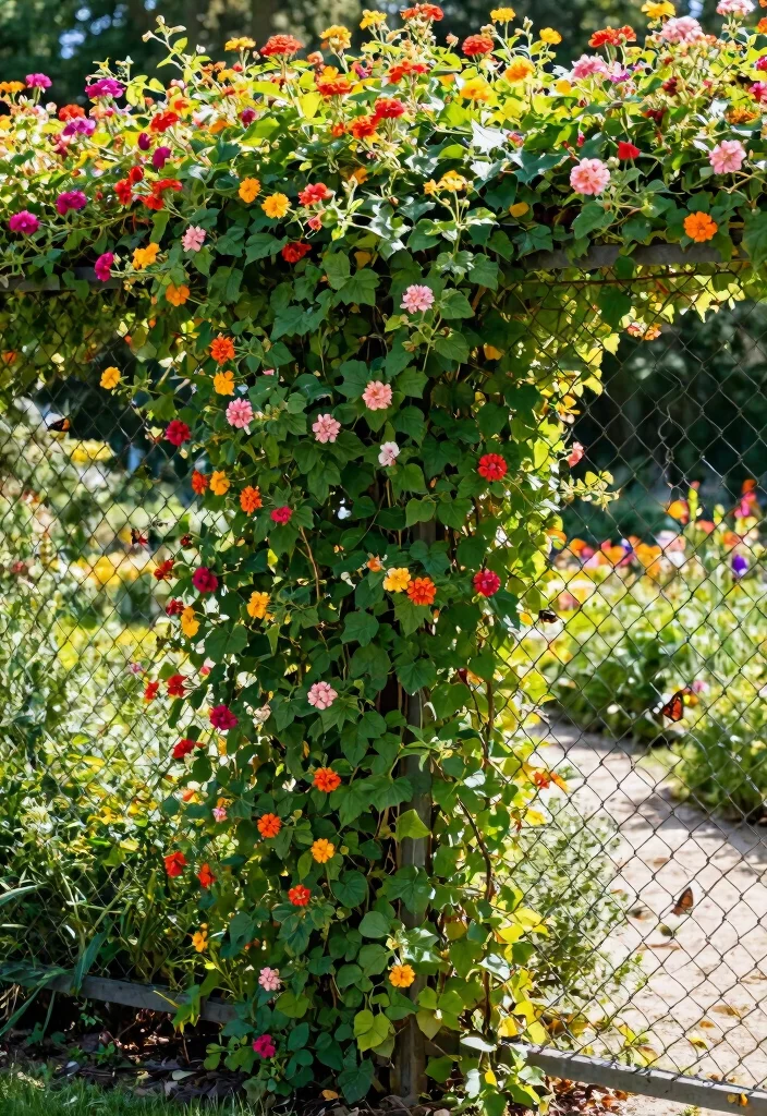 14 Chain Link Fence Ideas That Actually Look Good on a Budget - 11. Climbing Plants for Greenery 1
