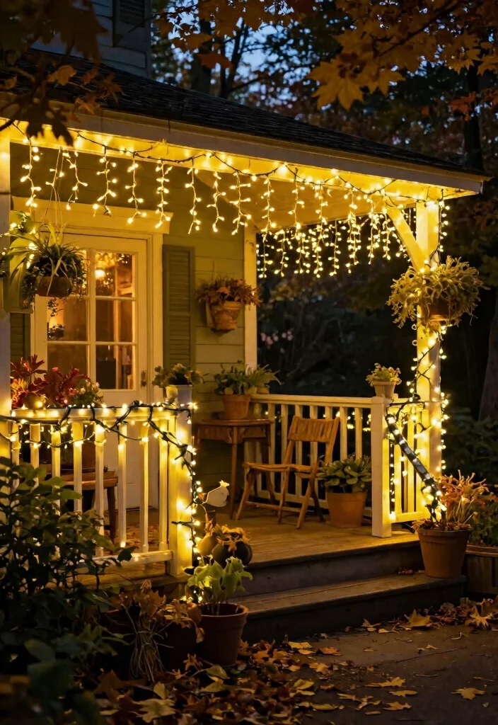 14 Fall Porch Decorating Ideas That Last Through Thanksgiving - 10. Twinkling Fairy Light Accents 1