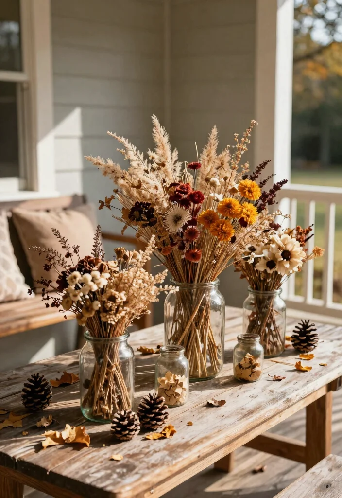 14 Fall Porch Decorating Ideas That Last Through Thanksgiving - 2. Dried Flower Arrangements 1
