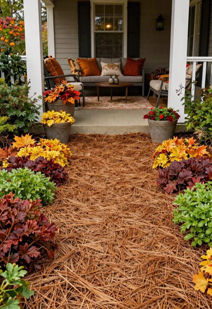 14 Fall Porch Decorating Ideas That Last Through Thanksgiving - 6. Mulch and Natural Ground Cover 1