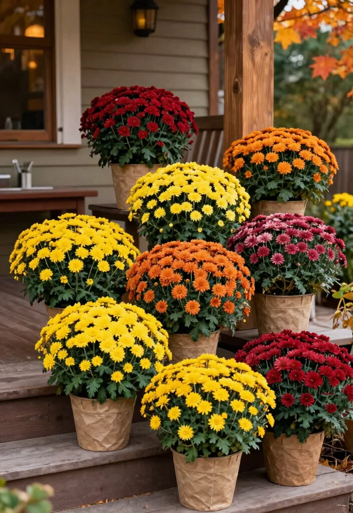 14 Fall Porch Decorating Ideas That Last Through Thanksgiving - 9. Multicolored Mums 1