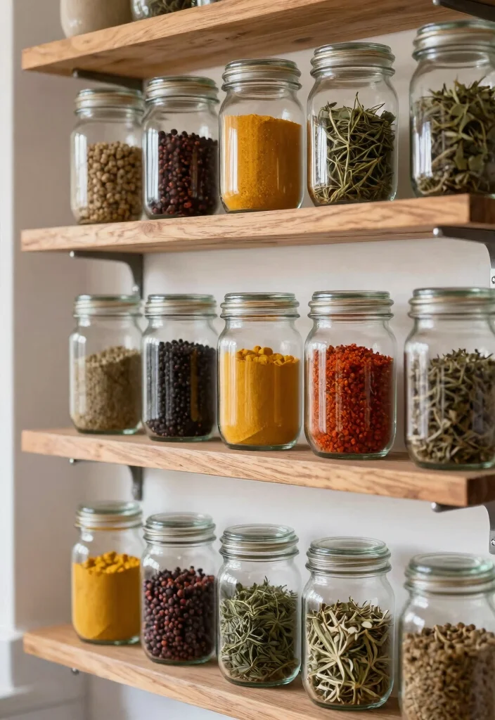 14 Farmhouse Kitchen Backsplash Ideas on a Budget - 12. Glass Jar Storage Display 1