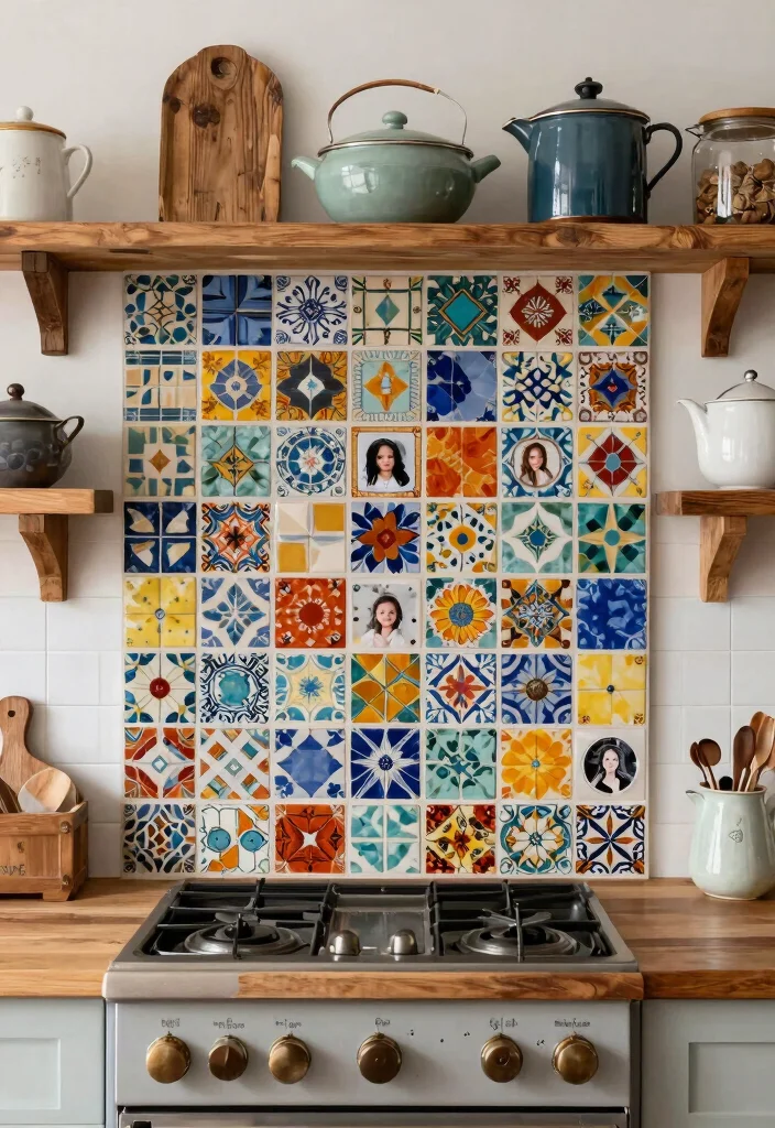14 Farmhouse Kitchen Backsplash Ideas on a Budget - 13. Tiled Mosaic with Personal Touches 1