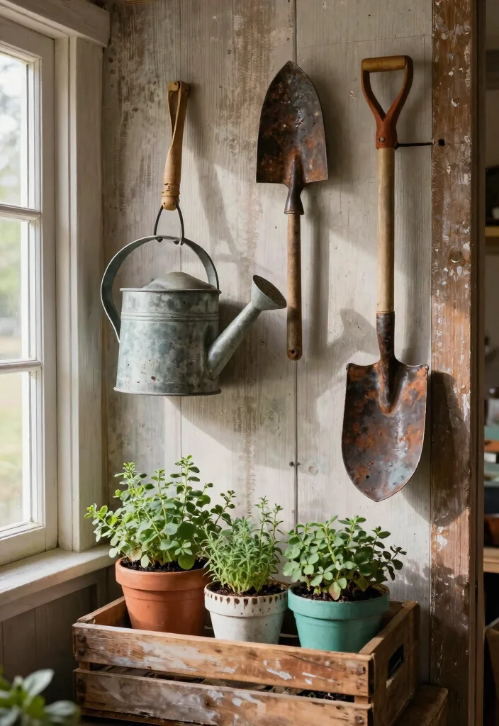 14 French Farmhouse Decor Ideas That Feel Authentic Not Over-Styled - 1. Vintage Gardening Tools as Decor 1