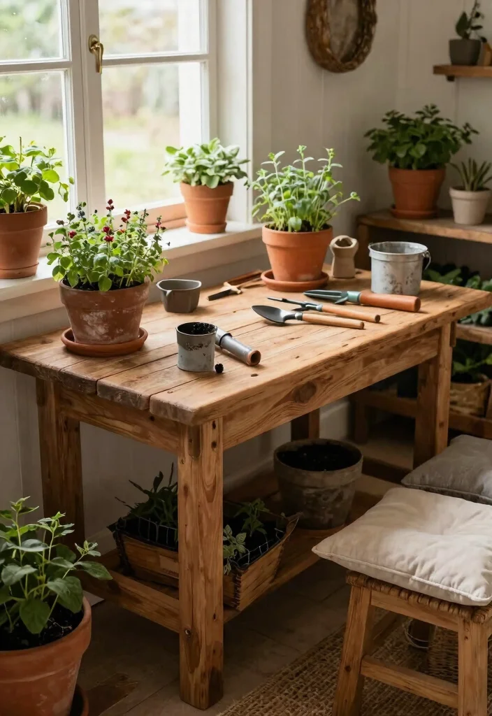 14 French Farmhouse Decor Ideas That Feel Authentic Not Over-Styled - 12. A Rustic Table for Gardening Activities 1