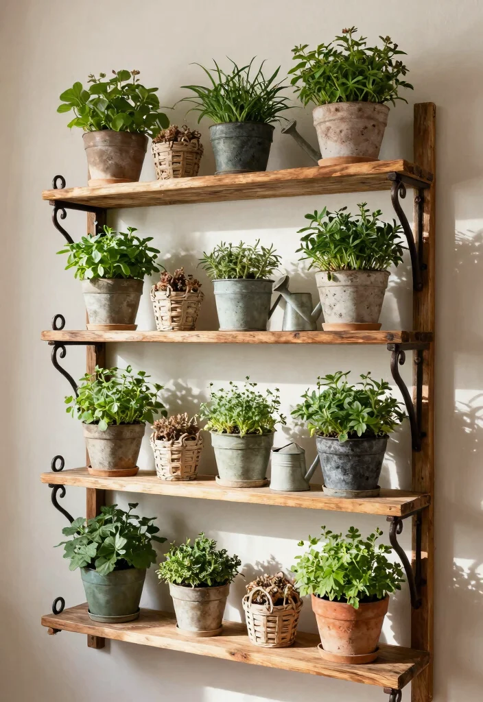 14 French Farmhouse Decor Ideas That Feel Authentic Not Over-Styled - 3. Rustic Shelving to Showcase Your Herb Collection 1