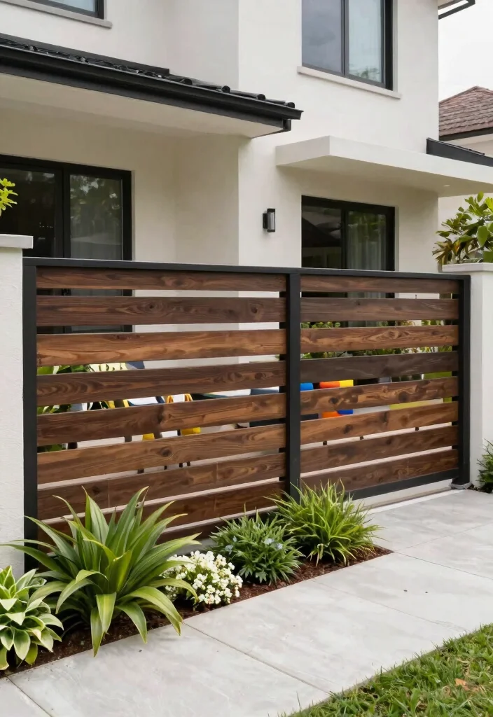 14 Front Yard Fence Ideas That Boost Curb Appeal Without Breaking Code - 4. Modern Horizontal Slat Fence 1