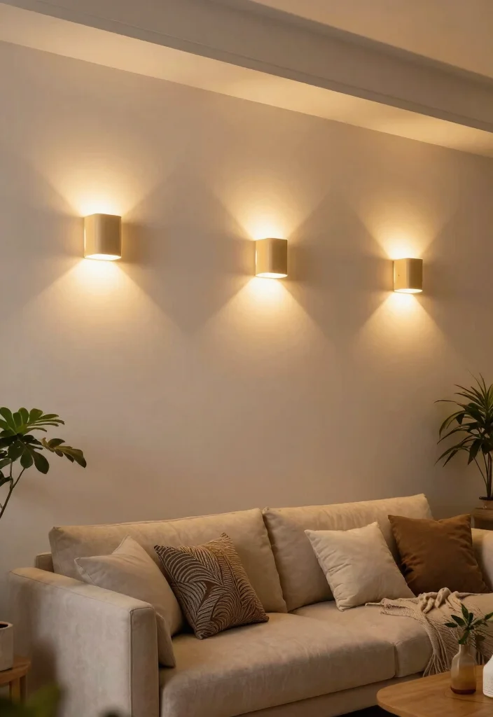 14 High Ceiling Wall Decor Living Room Ideas That Don't Feel Empty - 10. Wall-Mounted Lighting 1