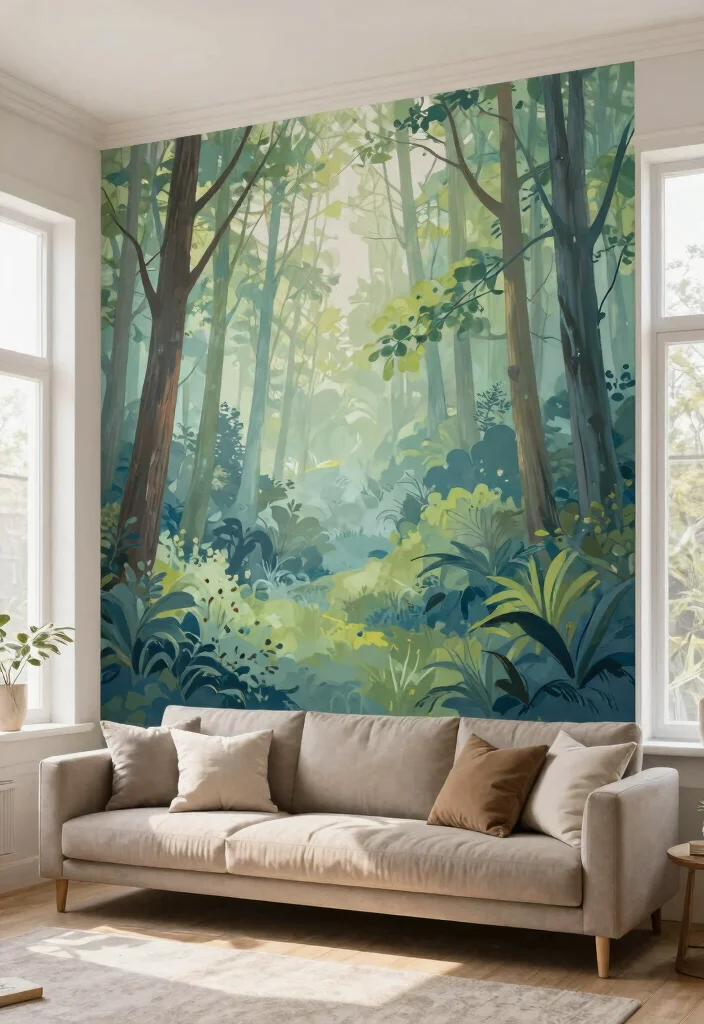 14 High Ceiling Wall Decor Living Room Ideas That Don't Feel Empty - 13. Custom Murals 1