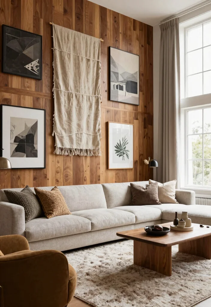 14 High Ceiling Wall Decor Living Room Ideas That Don't Feel Empty - 14. Layered Textures 1