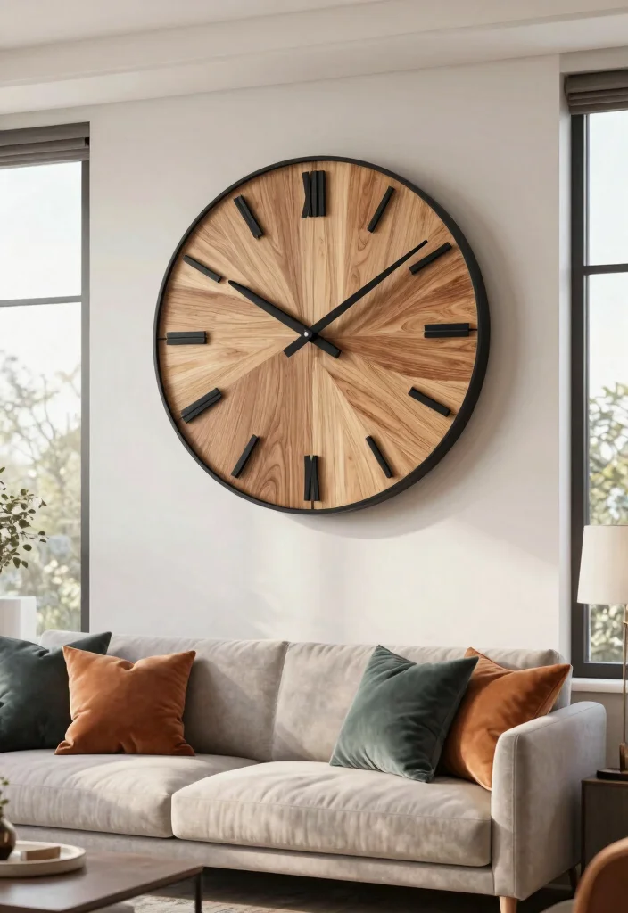 14 High Ceiling Wall Decor Living Room Ideas That Don't Feel Empty - 8. Statement Clocks 1