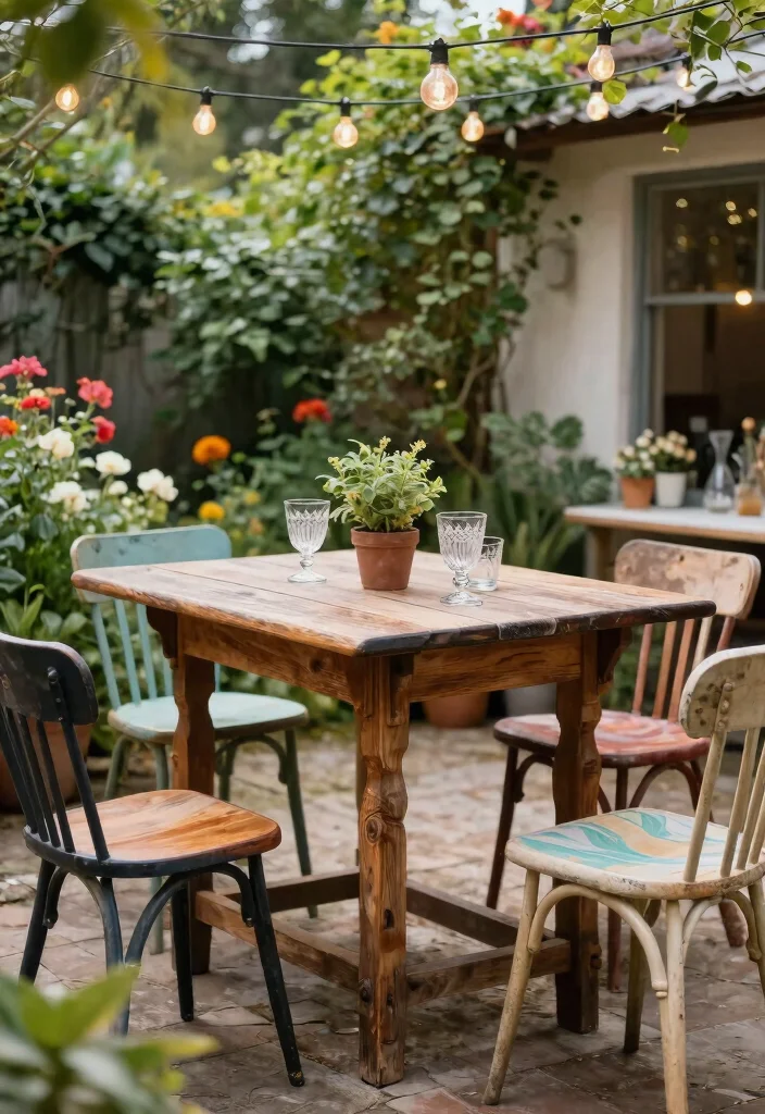 14 Outdoor Bar Table Ideas That Seat More Without Taking Over - 11. Vintage Bar Tables with a Twist 1