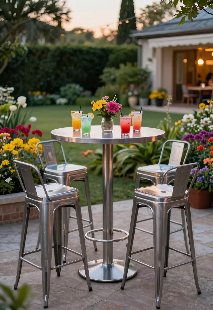 14 Outdoor Bar Table Ideas That Seat More Without Taking Over - 5. Round Bar Tables for Easy Flow 1