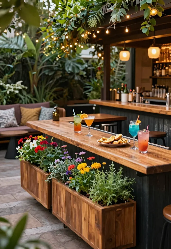 14 Outdoor Bar Table Ideas That Seat More Without Taking Over - 6. Bar Tables with Integrated Planters 1