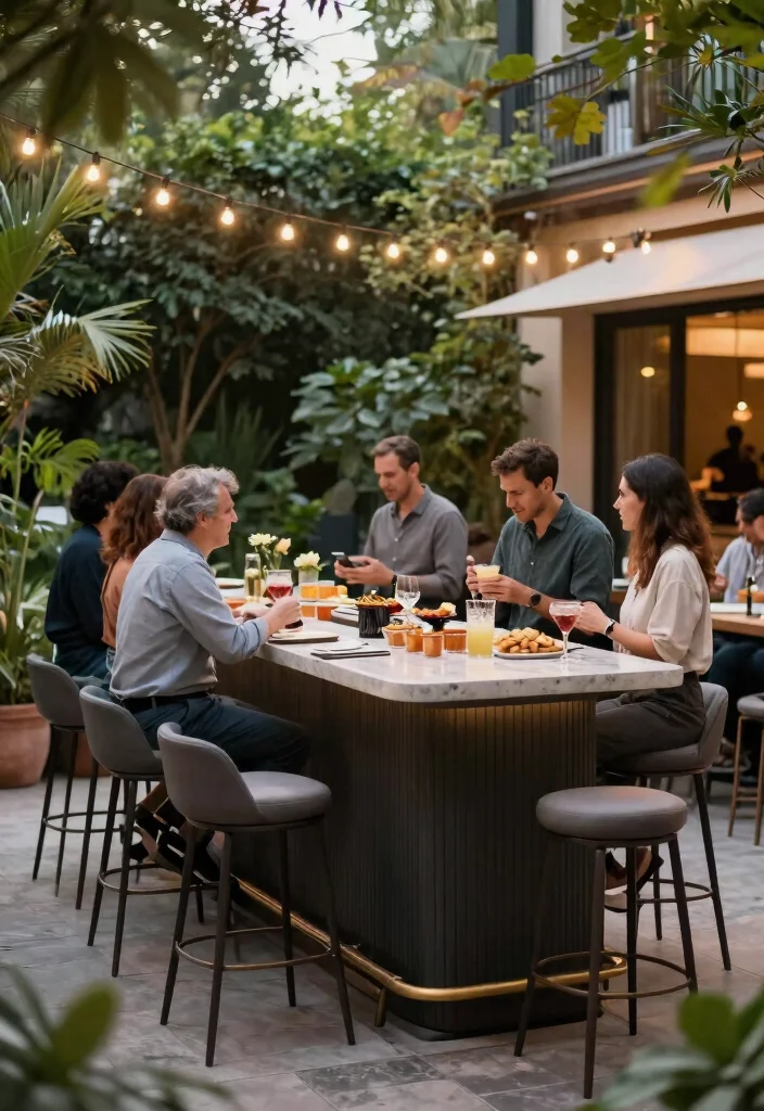 14 Outdoor Bar Table Ideas That Seat More Without Taking Over - 7. Standing-Height Bar Tables 1