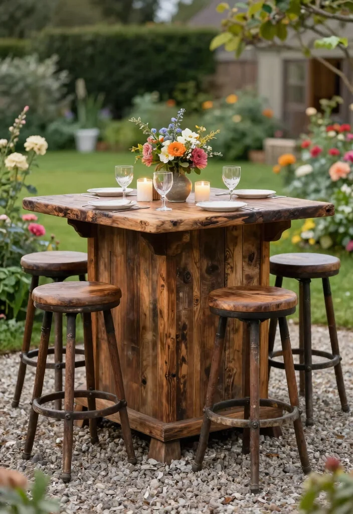 14 Outdoor Bar Table Ideas That Seat More Without Taking Over - 8. Rustic Farmhouse Bar Tables 1