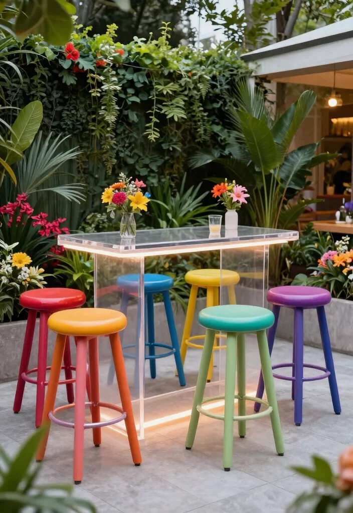 14 Outdoor Bar Table Ideas That Seat More Without Taking Over - 9. Acrylic Bar Tables for a Modern Touch 1