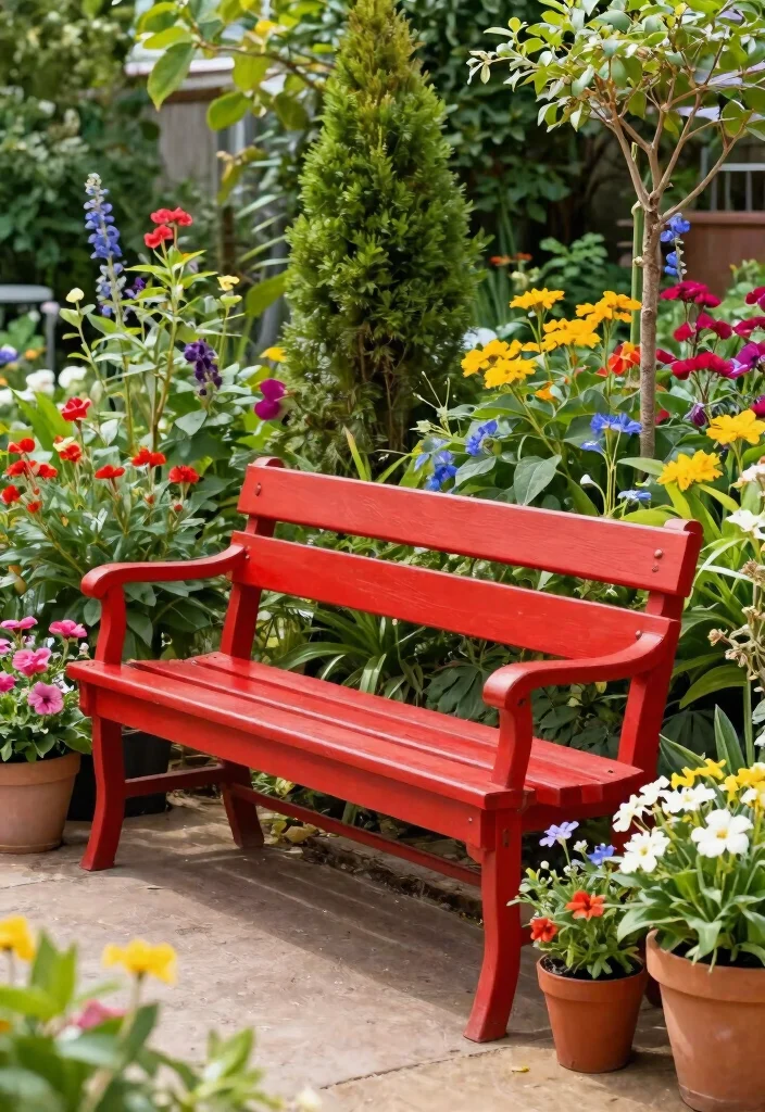 14 Patio Bench Ideas That Fit Tight Corners and Narrow Spaces - 7. Colorful Accent Benches 1