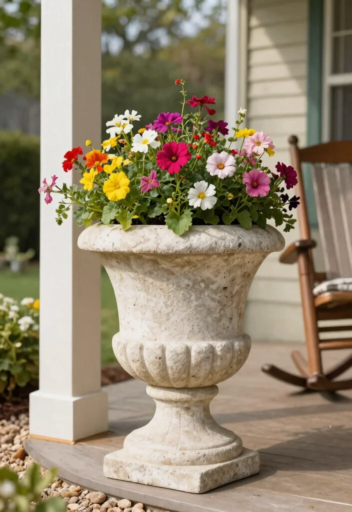 14 Porch Planter Box Ideas That Stay Watered and Boost Curb Appeal - 12. Decorative Stone Planters 1