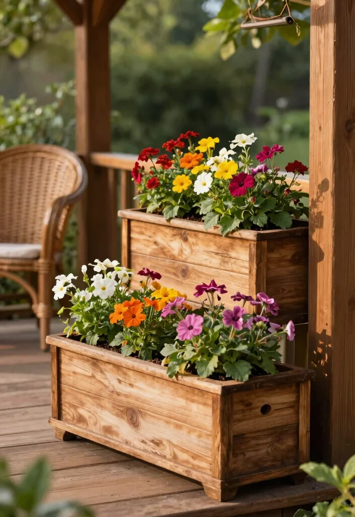 14 Porch Planter Box Ideas That Stay Watered and Boost Curb Appeal - 4. Rustic Wooden Planter Boxes 1
