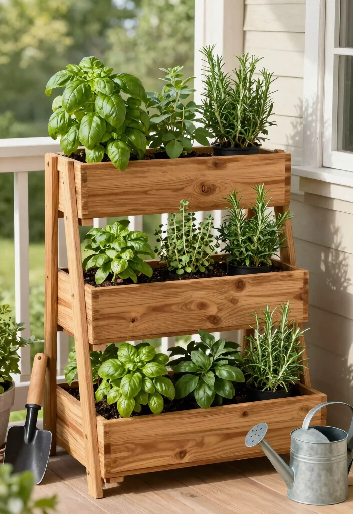 14 Porch Planter Box Ideas That Stay Watered and Boost Curb Appeal - 5. Multi-tiered Herb Garden Box 1
