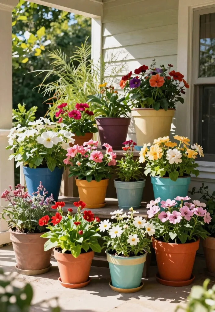 14 Porch Planter Box Ideas That Stay Watered and Boost Curb Appeal - 6. Colorful Container Cluster 1
