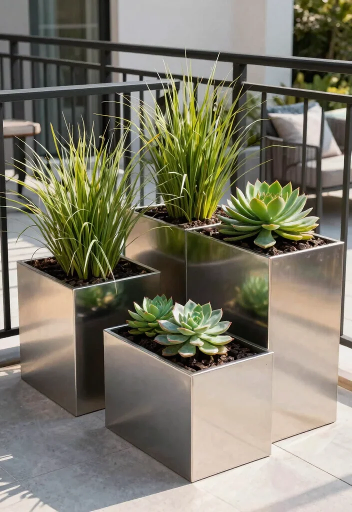 14 Porch Planter Box Ideas That Stay Watered and Boost Curb Appeal - 8. Elegant Metal Planter Boxes 1