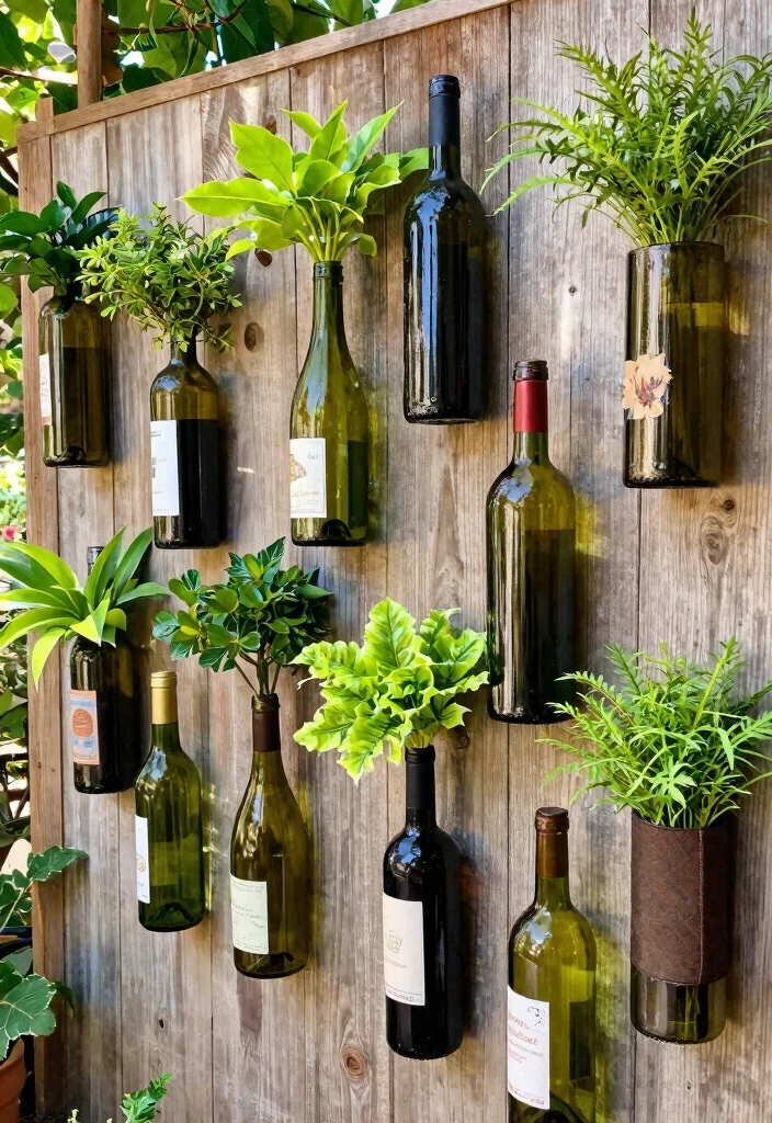 14 Wall Planter Ideas for Vertical Gardens on Tight Budgets - 10. Recycled Wine Bottles 1