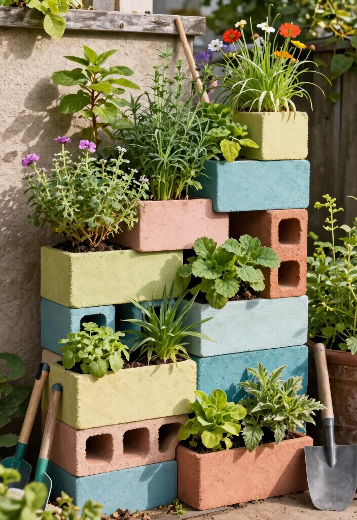 14 Wall Planter Ideas for Vertical Gardens on Tight Budgets - 14. Vertical Herb Garden with Cinder Blocks 1