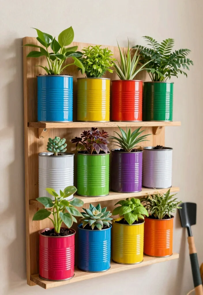 14 Wall Planter Ideas for Vertical Gardens on Tight Budgets - 3. Upcycled Tin Can Planters 1