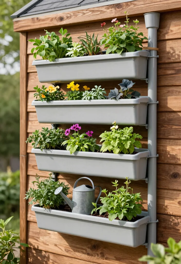 14 Wall Planter Ideas for Vertical Gardens on Tight Budgets - 5. Vertical Gutter Planters 1