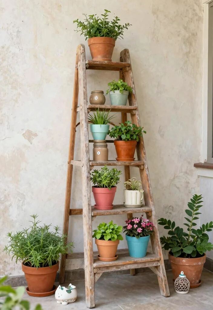 14 Wall Planter Ideas for Vertical Gardens on Tight Budgets - 8. Ladder Planters 1