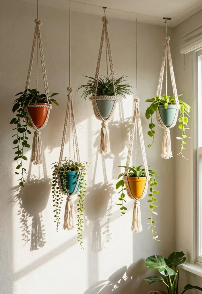 14 Wall Planter Ideas for Vertical Gardens on Tight Budgets - 9. Macramé Plant Hangers 1