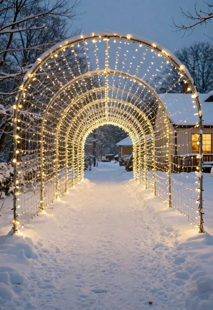 15 Christmas Walkway Ideas That Stay Lit Through Snow and Ice - 10. Whimsical Fairy Light Tunnels 1