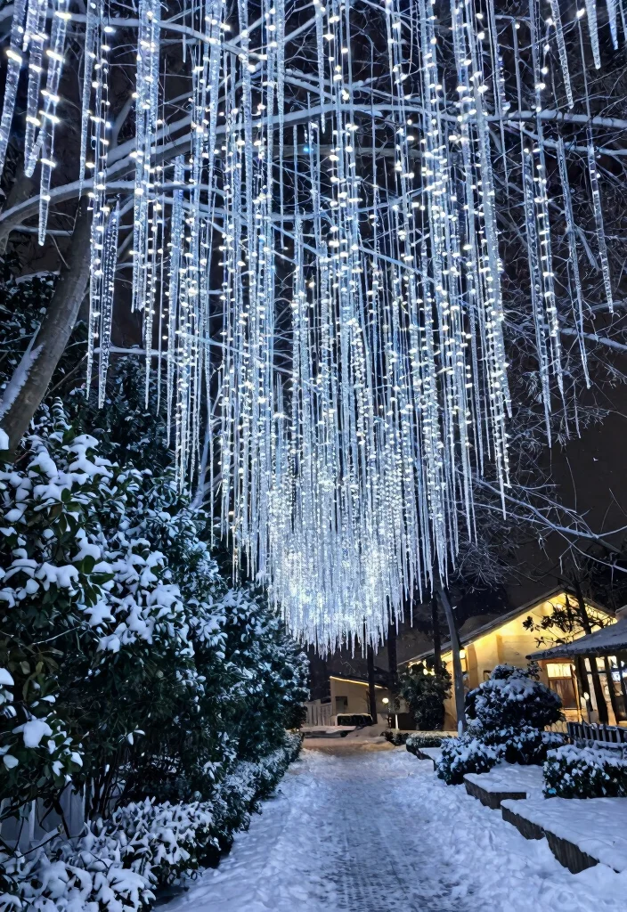 15 Christmas Walkway Ideas That Stay Lit Through Snow and Ice - 12. Glittering Icicle Lights 1