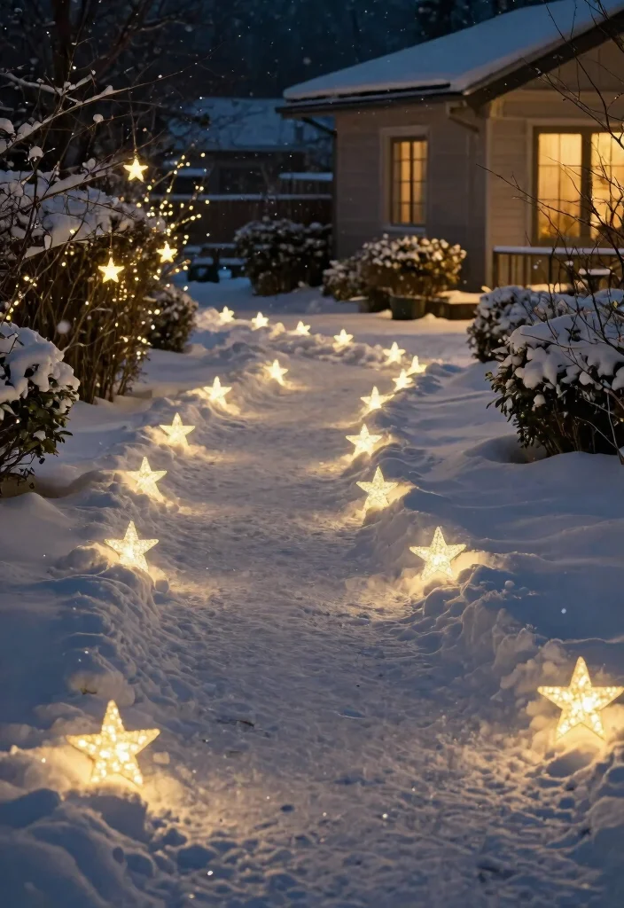 15 Christmas Walkway Ideas That Stay Lit Through Snow and Ice - 14. Sparkling Star Pathway Lights 1