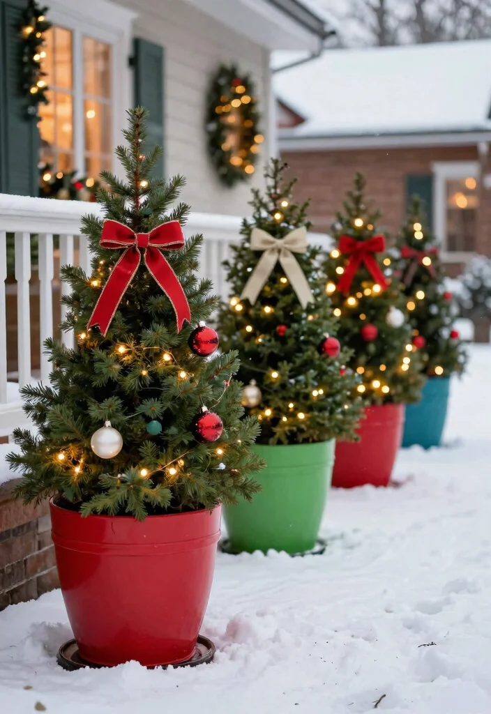 15 Christmas Walkway Ideas That Stay Lit Through Snow and Ice - 15. Holiday-themed Planters 1