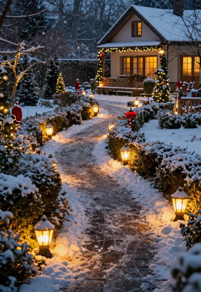 15 Christmas Walkway Ideas That Stay Lit Through Snow and Ice - 4. Festive Garden Path Lights 1